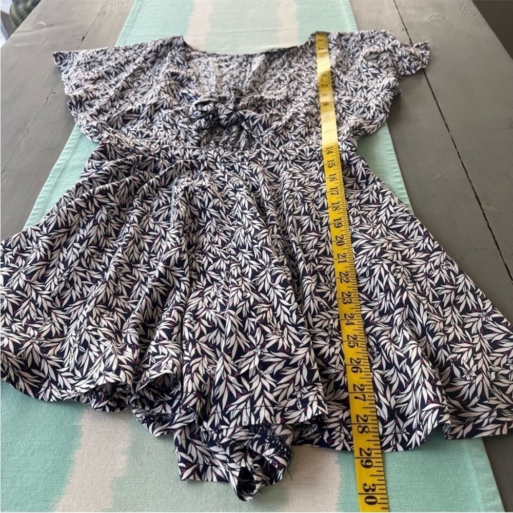 Lulus Dondi Leaf Print Romper Navy White Pink Tie Front S - Picture 12 of 14